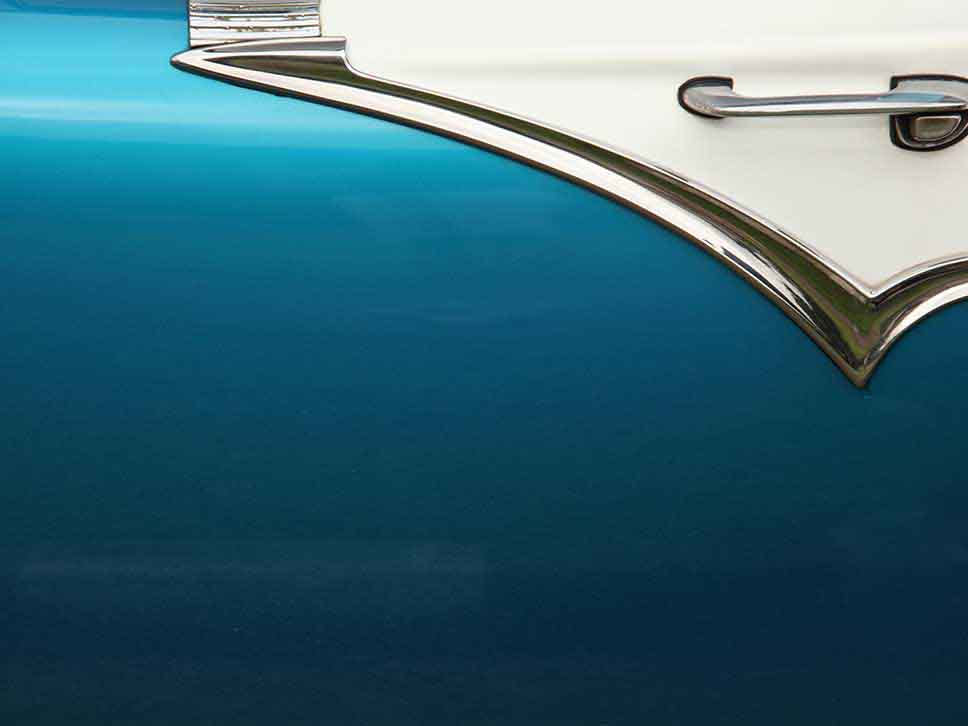 Blue Chrysler door close up