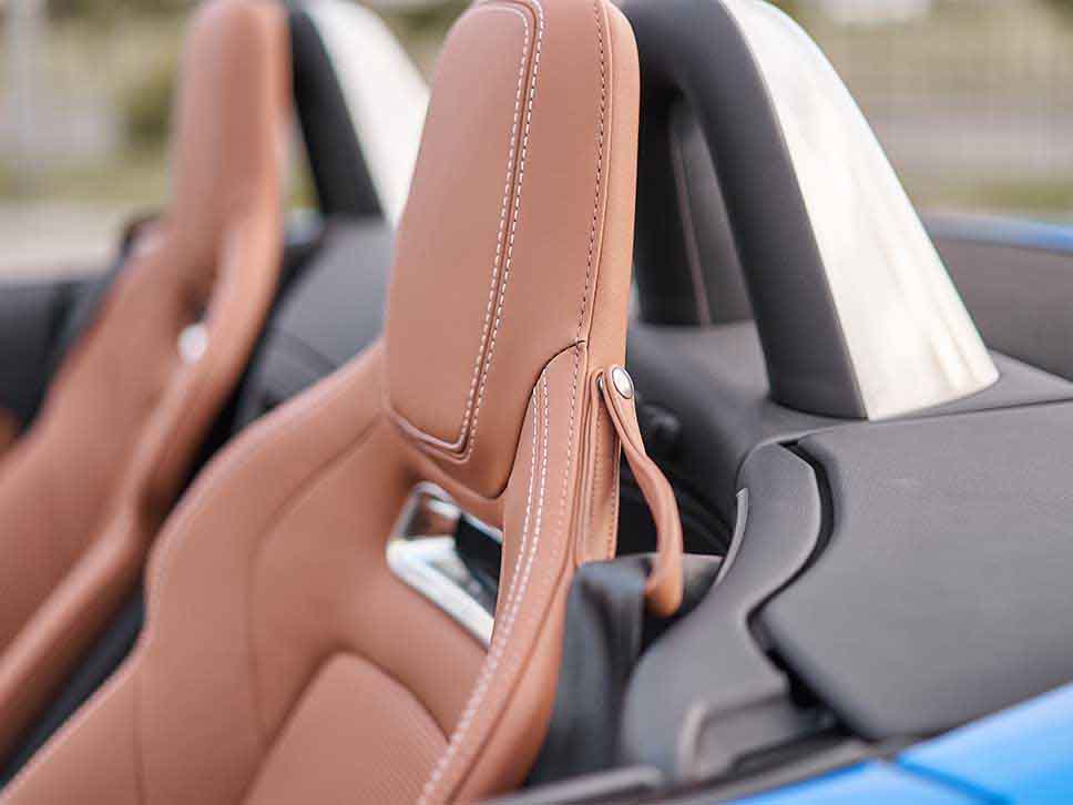 Leather seats close up in Jaguar convertible
