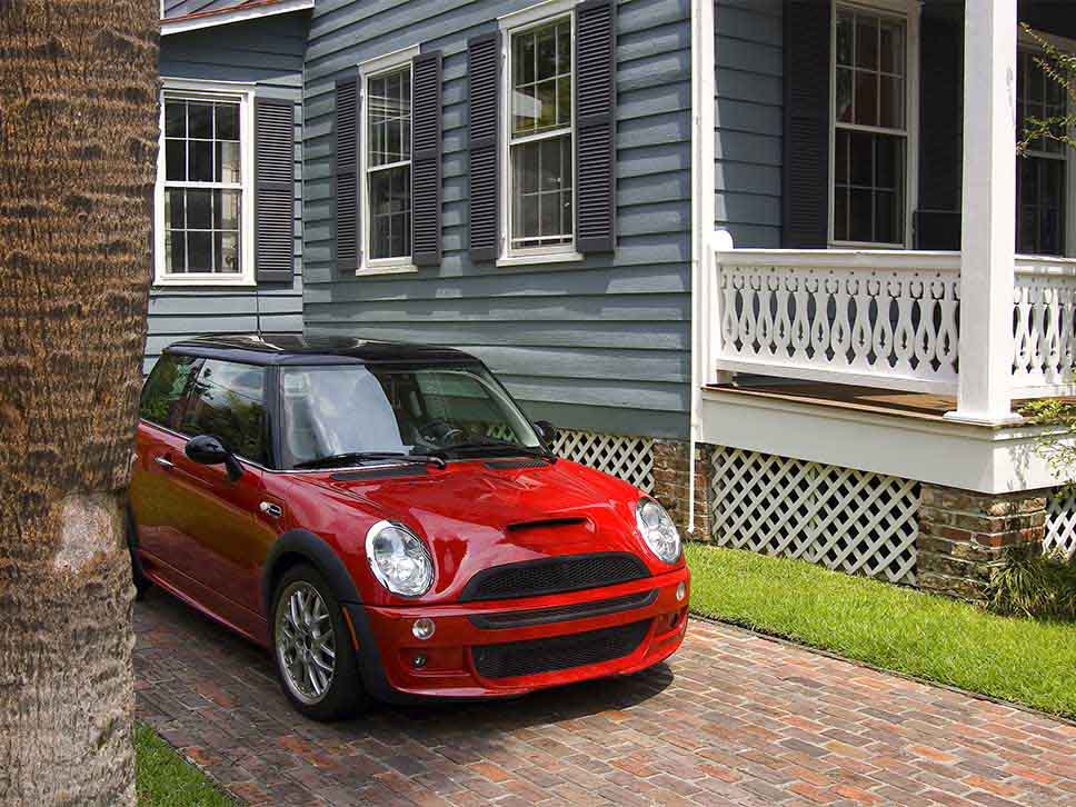 Red MINI on driveway