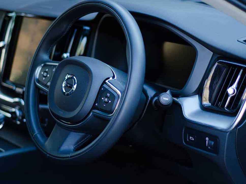 Snapshot of Volvo steering wheel and interior